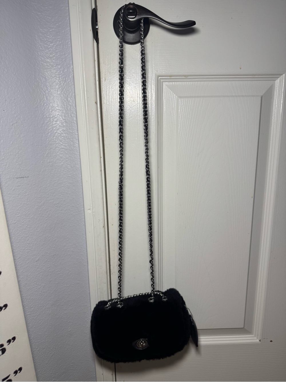 Coach Black Faux Fur Shoulder Bag with Gunmetal Chain Strap - Picture 4 of 7